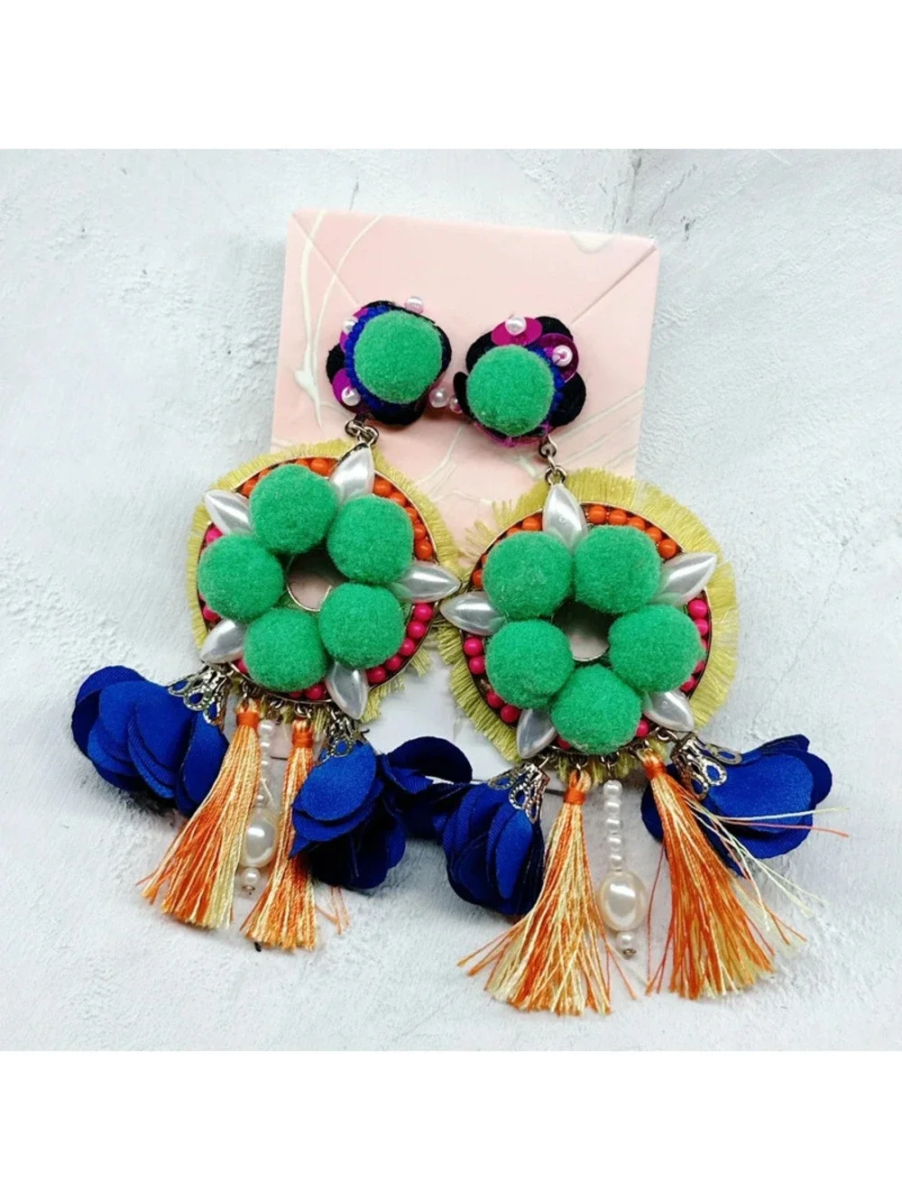 840mc. Green Statement Earrings Heavy
